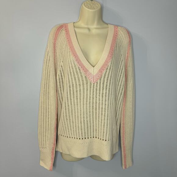 Reiss Vale Wool Blend Knitted V-Neck Sweater Cream Relax Fit Women's M - Picture 2 of 12